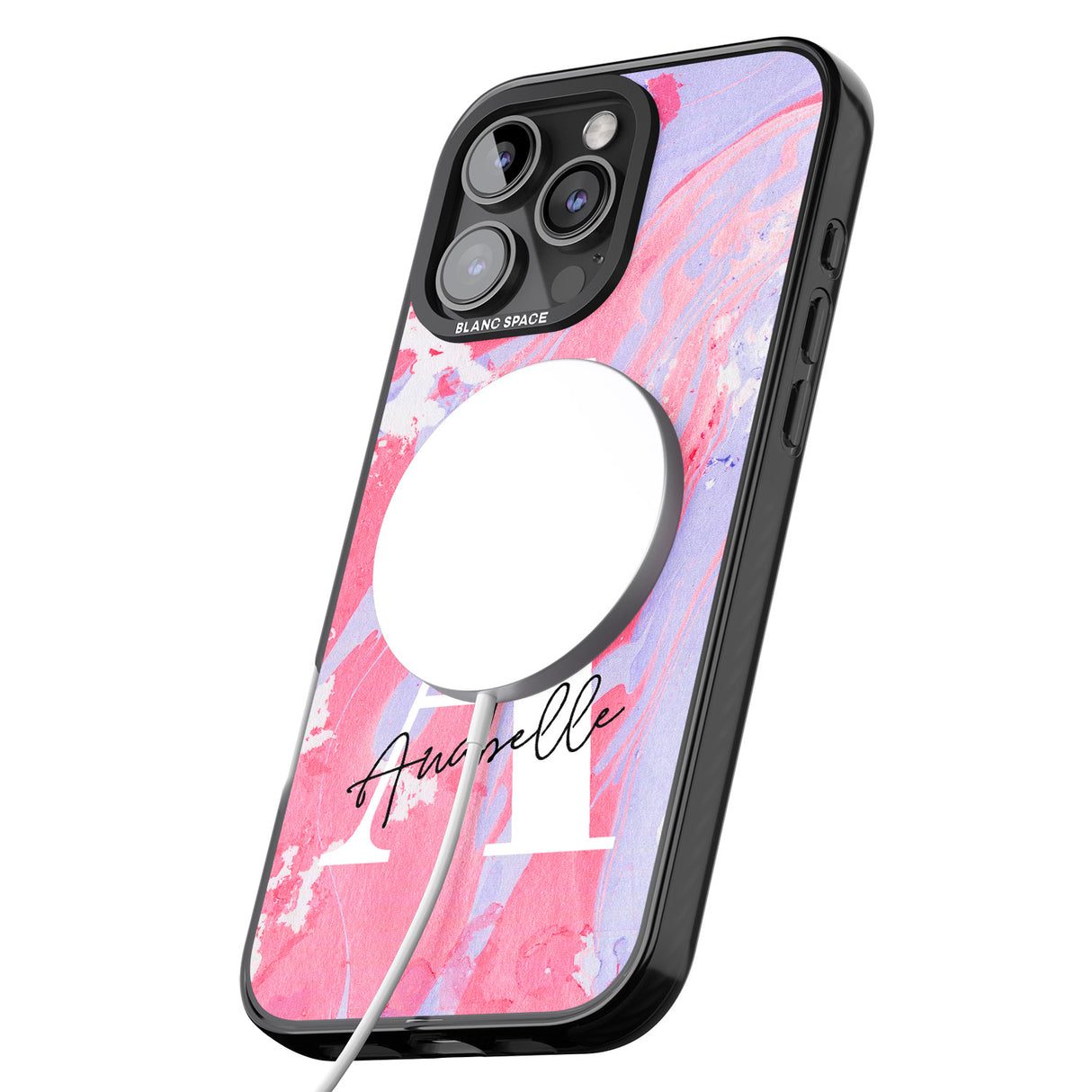 iPhone 16 Pro Max Personalised Pink & Purple - Marble Black Impact Phone Case