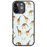 iPhone 16 Pro Max Personalised Safari Giraffe Pattern on Blue Black Impact Phone Case