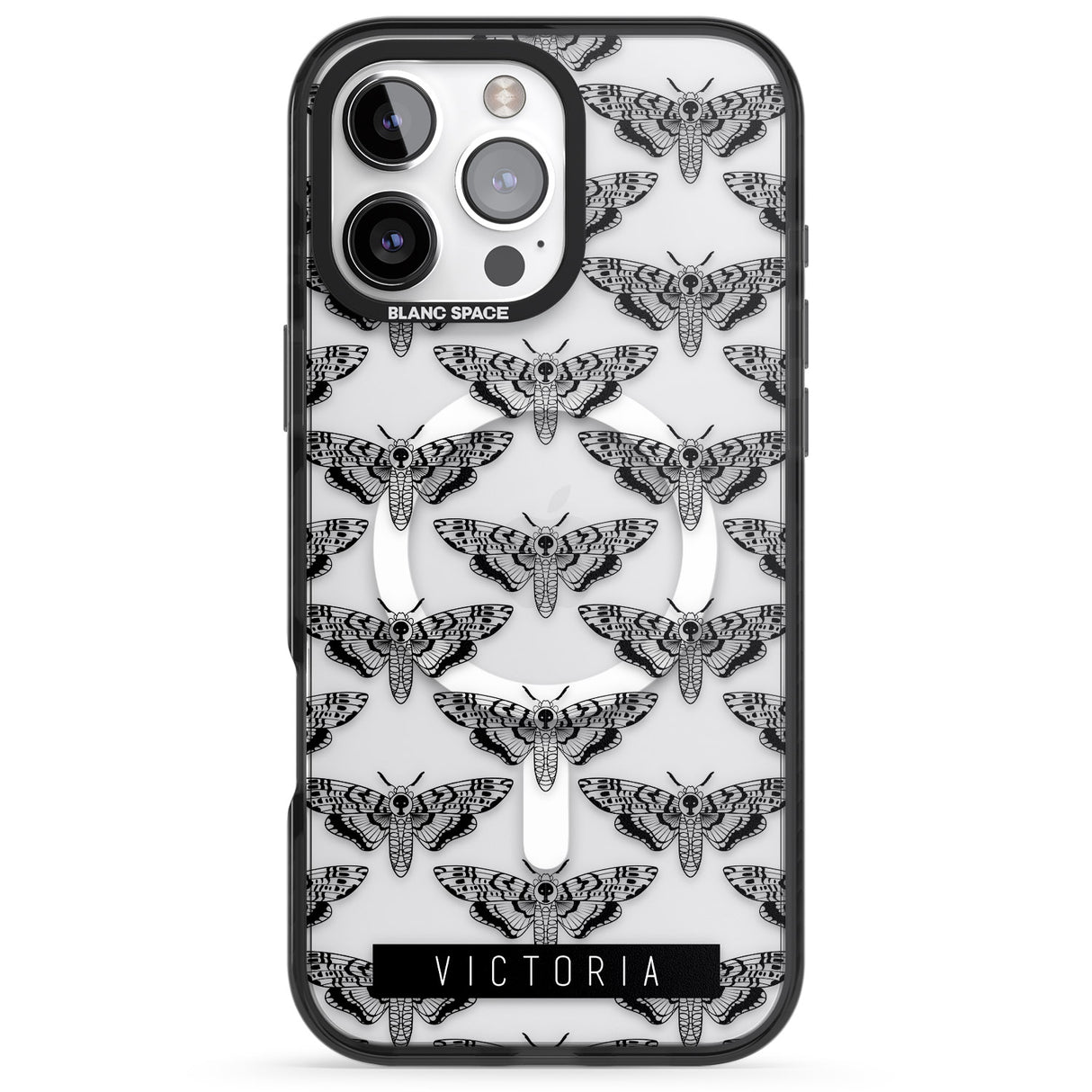 iPhone 16 Pro Max Personalised Hawk Moth Pattern Black Impact Phone Case