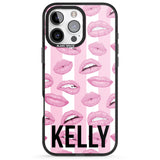 iPhone 16 Pro Max Personalised Pink Stripes & Lips Black Impact Phone Case