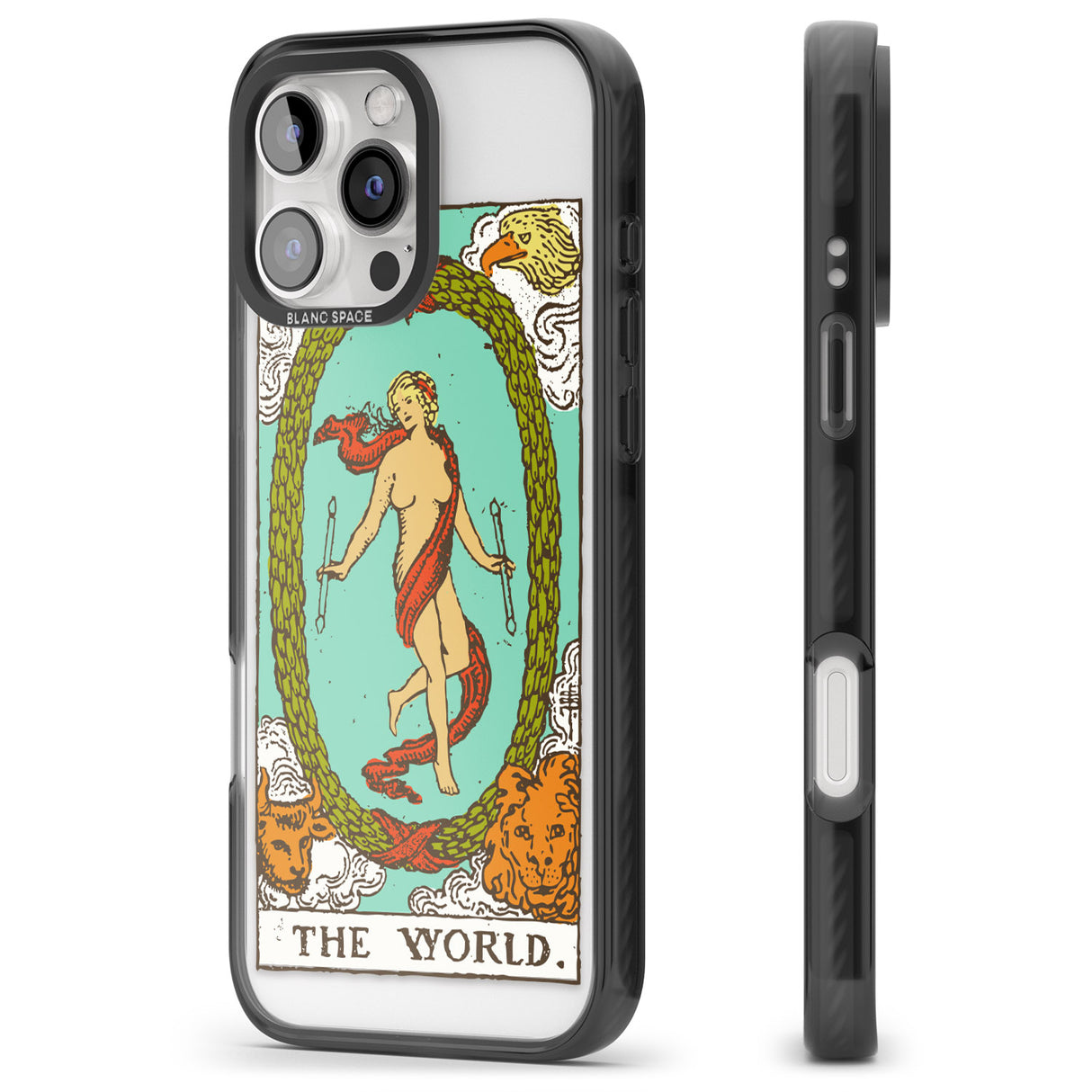 iPhone 16 Pro Max Personalised The World Tarot Card - Colour Black Impact Phone Case