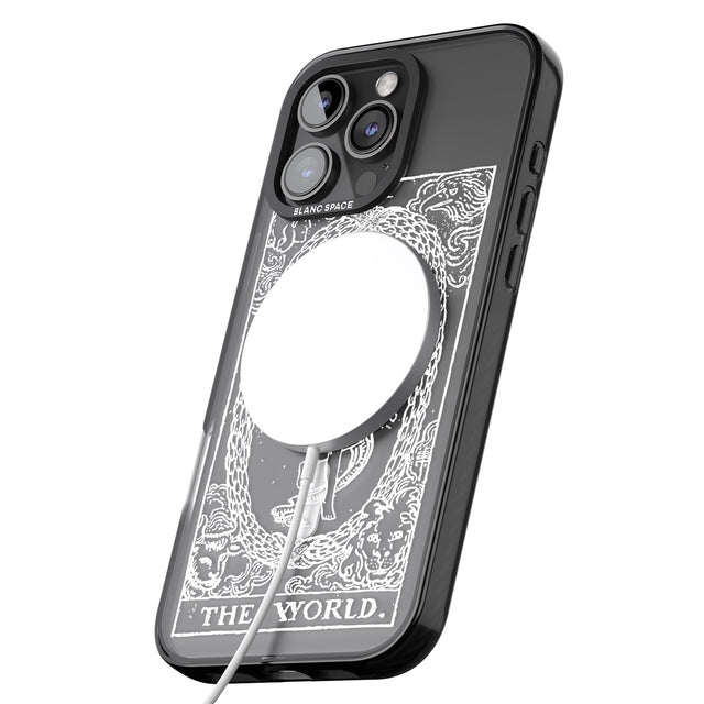 iPhone 16 Pro Max Personalised The World Tarot Card - White Transparent Black Impact Phone Case