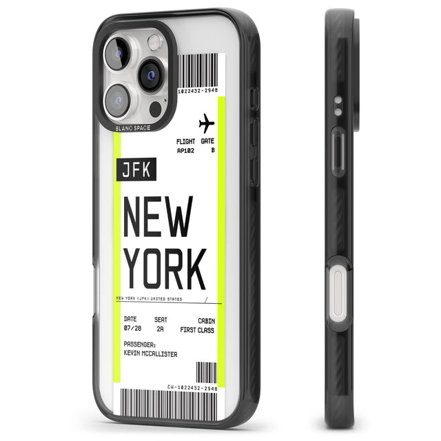 iPhone 16 Pro Max Personalised New York Boarding Pass Black Impact Phone Case