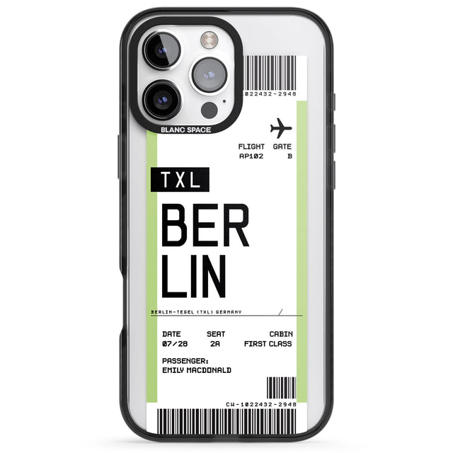 iPhone 16 Pro Max Personalised Berlin Boarding Pass Black Impact Phone Case