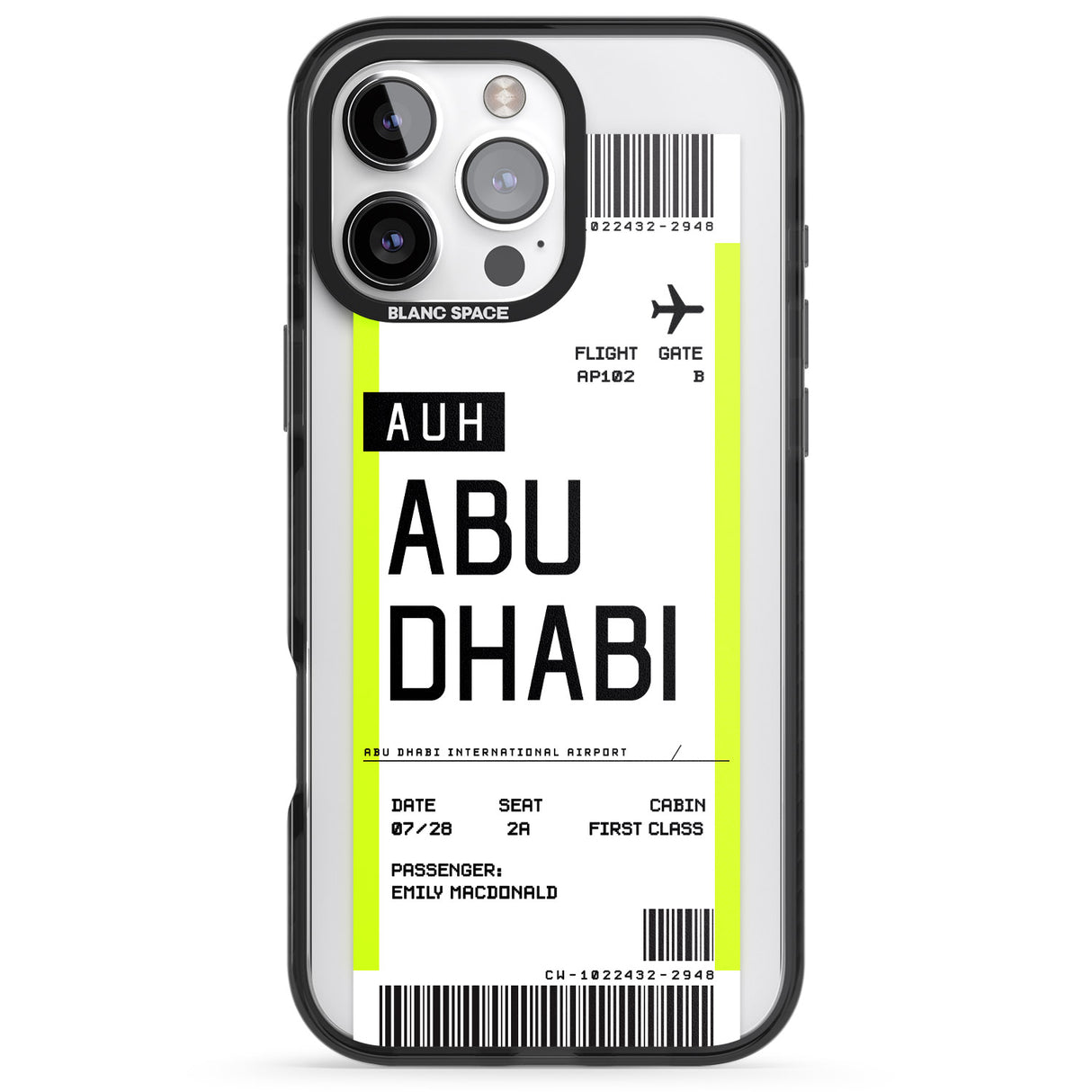 iPhone 16 Pro Max Personalised Abu Dhabi Boarding Pass Black Impact Phone Case