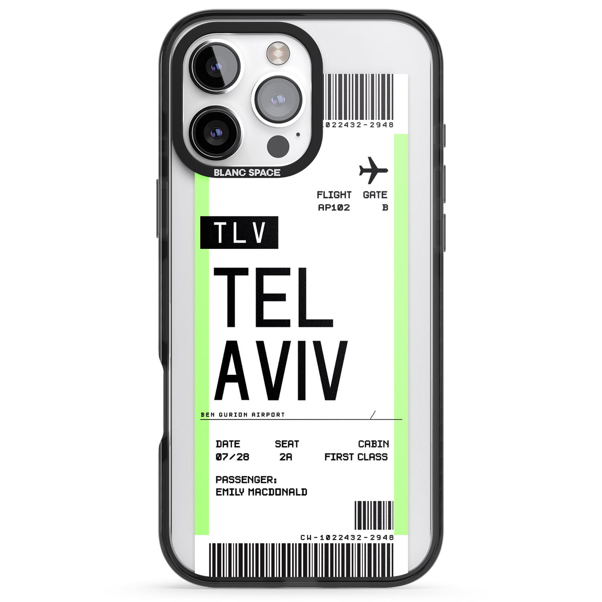 iPhone 16 Pro Max Personalised Tel Aviv Boarding Pass Black Impact Phone Case