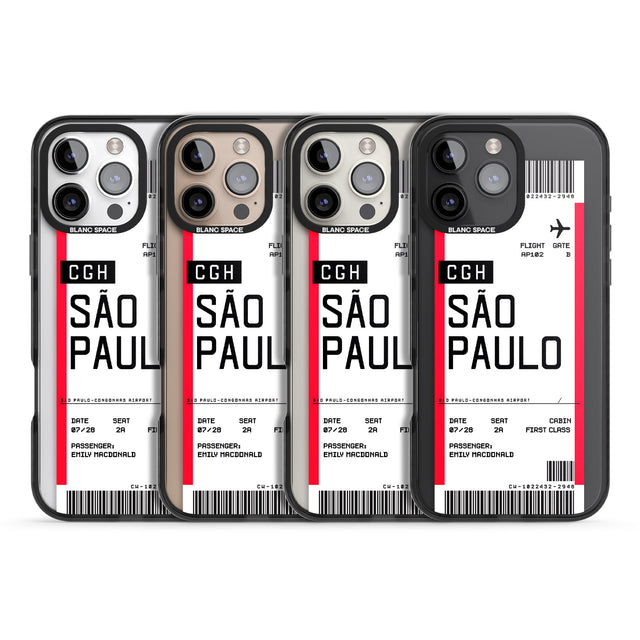 iPhone 16 Pro Max Personalised São Paulo Boarding Pass Black Impact Phone Case