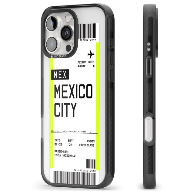 iPhone 16 Pro Max Personalised Mexico City Boarding Pass Black Impact Phone Case