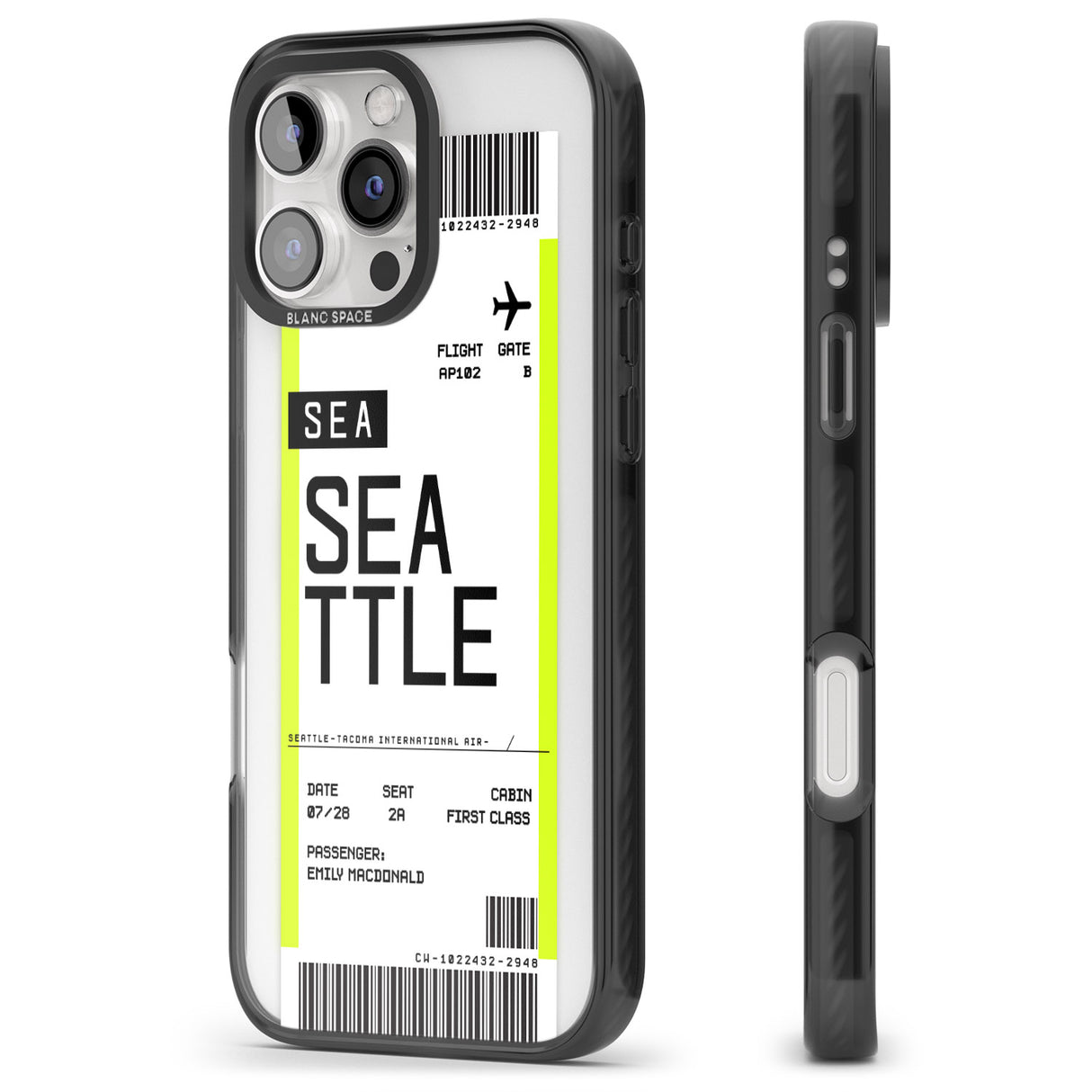 iPhone 16 Pro Max Personalised Seattle Boarding Pass Black Impact Phone Case