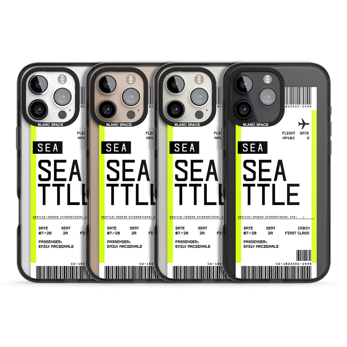 iPhone 16 Pro Max Personalised Seattle Boarding Pass Black Impact Phone Case