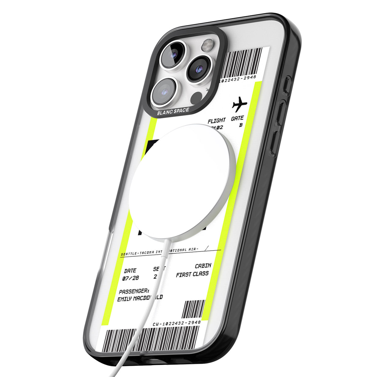 iPhone 16 Pro Max Personalised Seattle Boarding Pass Black Impact Phone Case