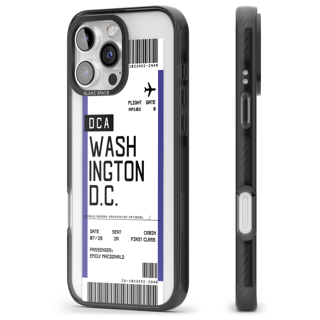 iPhone 16 Pro Max Personalised Washington D.C. Boarding Pass Black Impact Phone Case