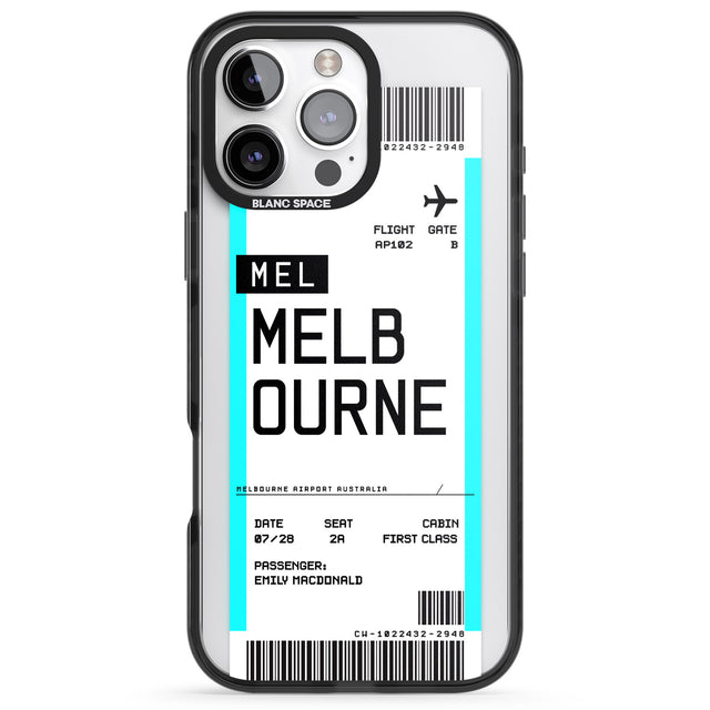 iPhone 16 Pro Max Personalised Melbourne Boarding Pass Black Impact Phone Case