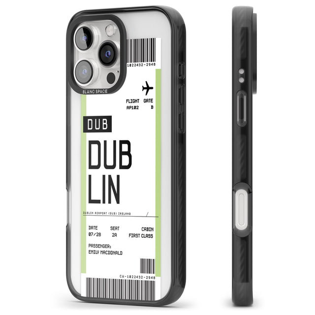 iPhone 16 Pro Max Personalised Dublin Boarding Pass Black Impact Phone Case