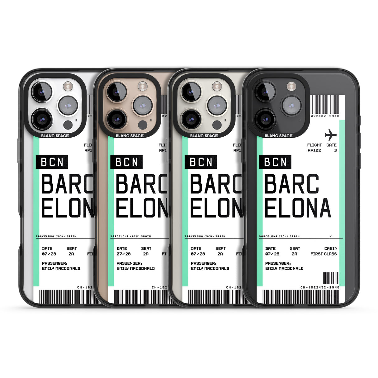 iPhone 16 Pro Max Personalised Barcelona Boarding Pass Black Impact Phone Case