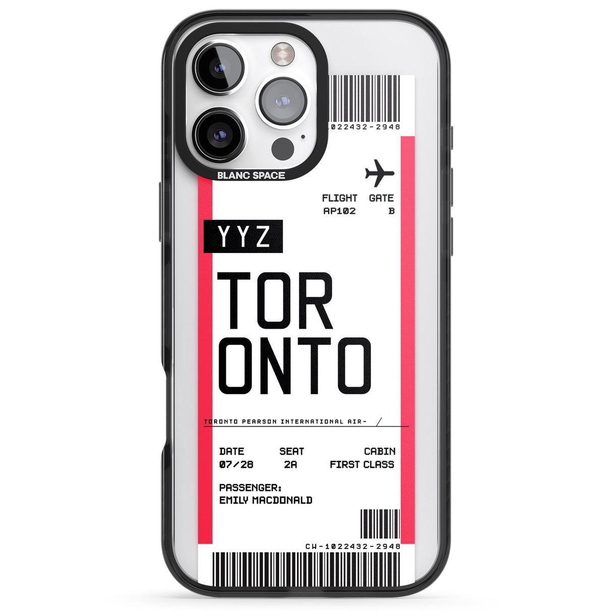 iPhone 16 Pro Max Personalised Toronto Boarding Pass Black Impact Phone Case