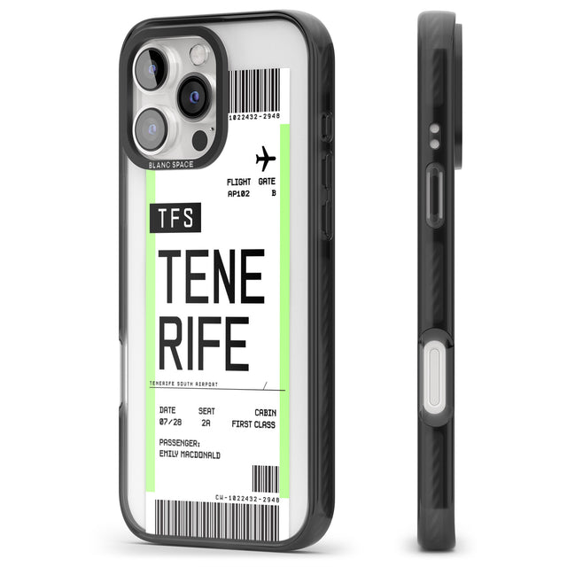 iPhone 16 Pro Max Personalised Tenerife Boarding Pass Black Impact Phone Case