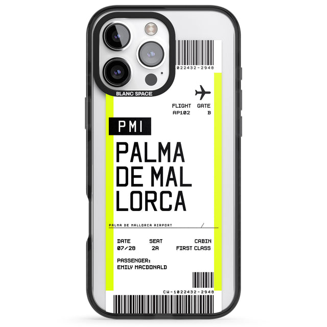 iPhone 16 Pro Max Personalised Palma De Mallorca Boarding Pass Black Impact Phone Case