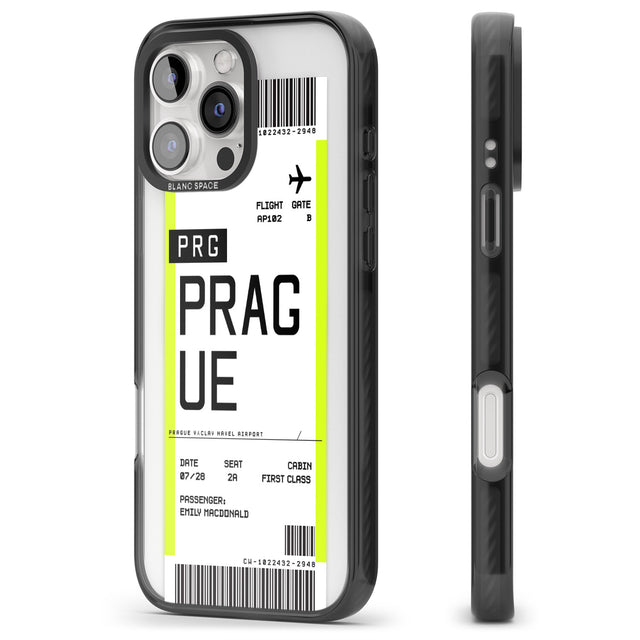 iPhone 16 Pro Max Personalised Prague Boarding Pass Black Impact Phone Case