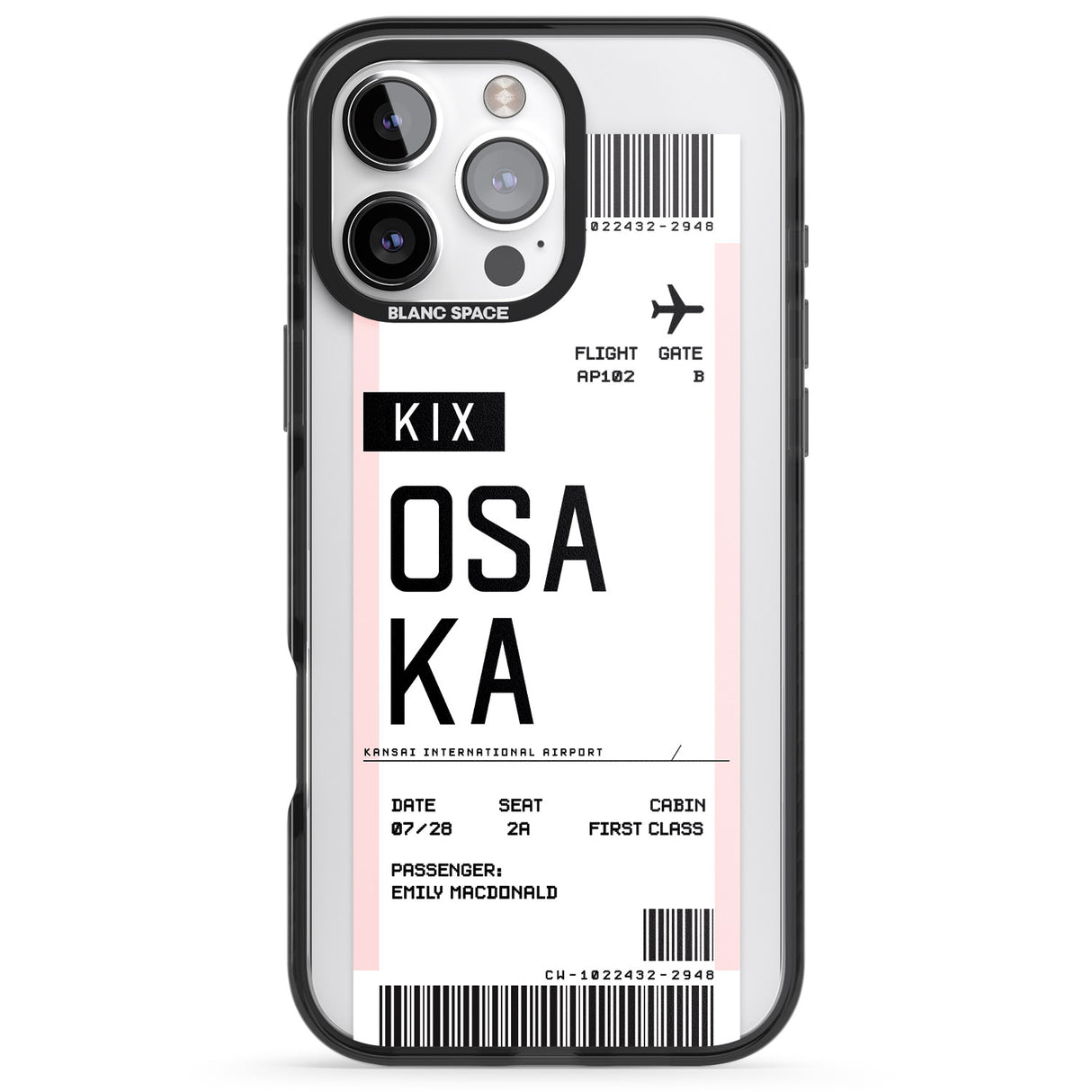 iPhone 16 Pro Max Personalised Osaka Boarding Pass Black Impact Phone Case