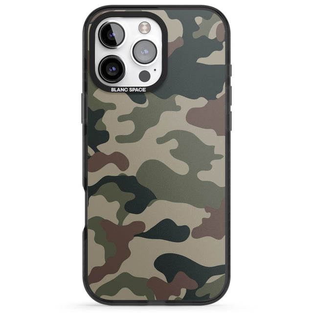 iPhone 16 Pro Max Green and Brown Camo Black Impact Phone Case