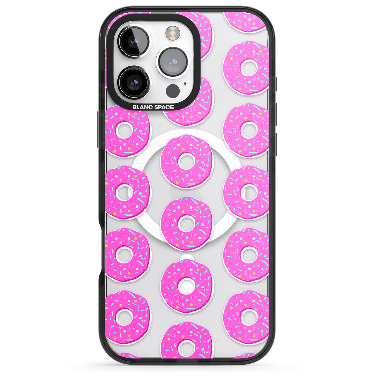 iPhone 16 Pro Max Pink Donut Pattern Black Impact Phone Case