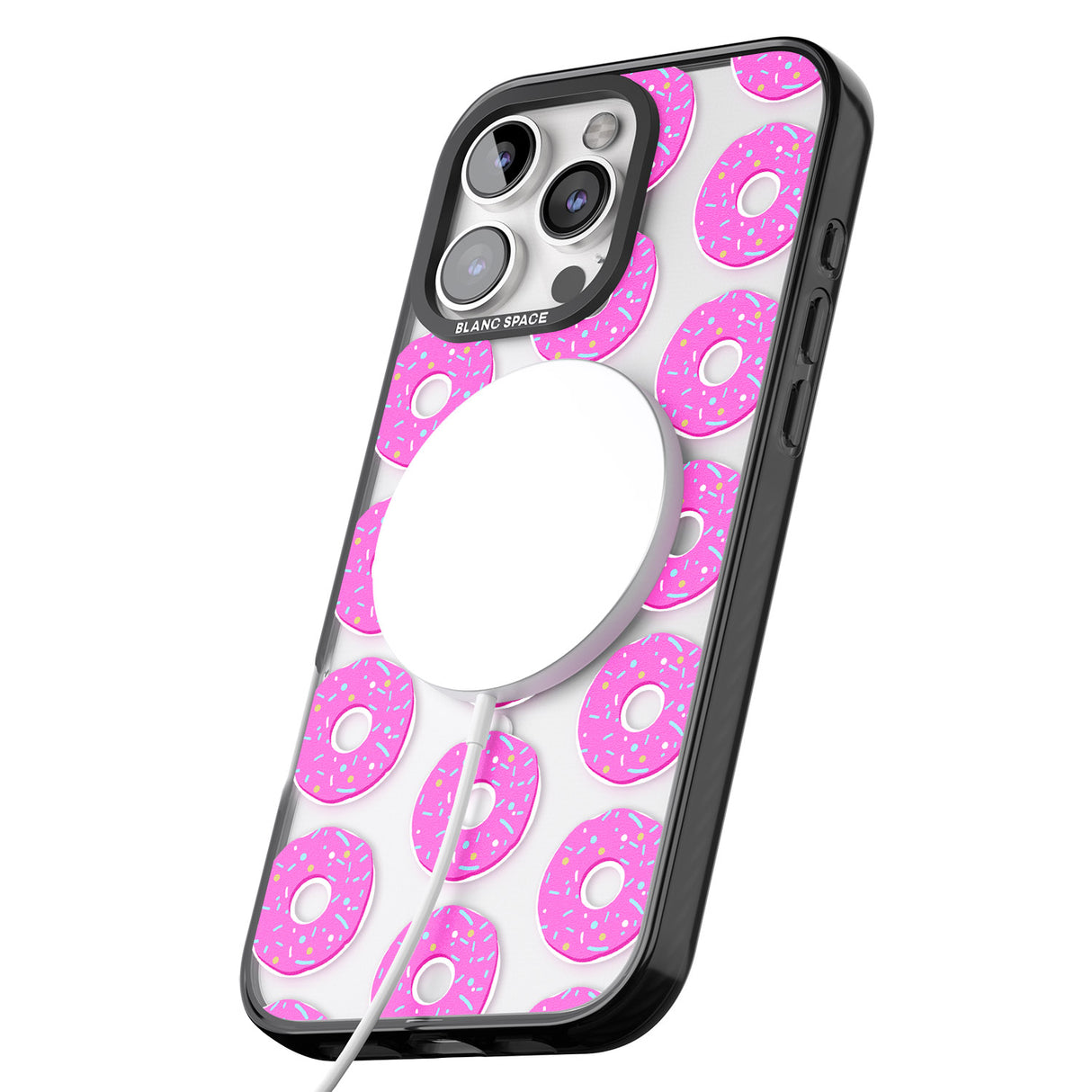 iPhone 16 Pro Max Pink Donut Pattern Black Impact Phone Case