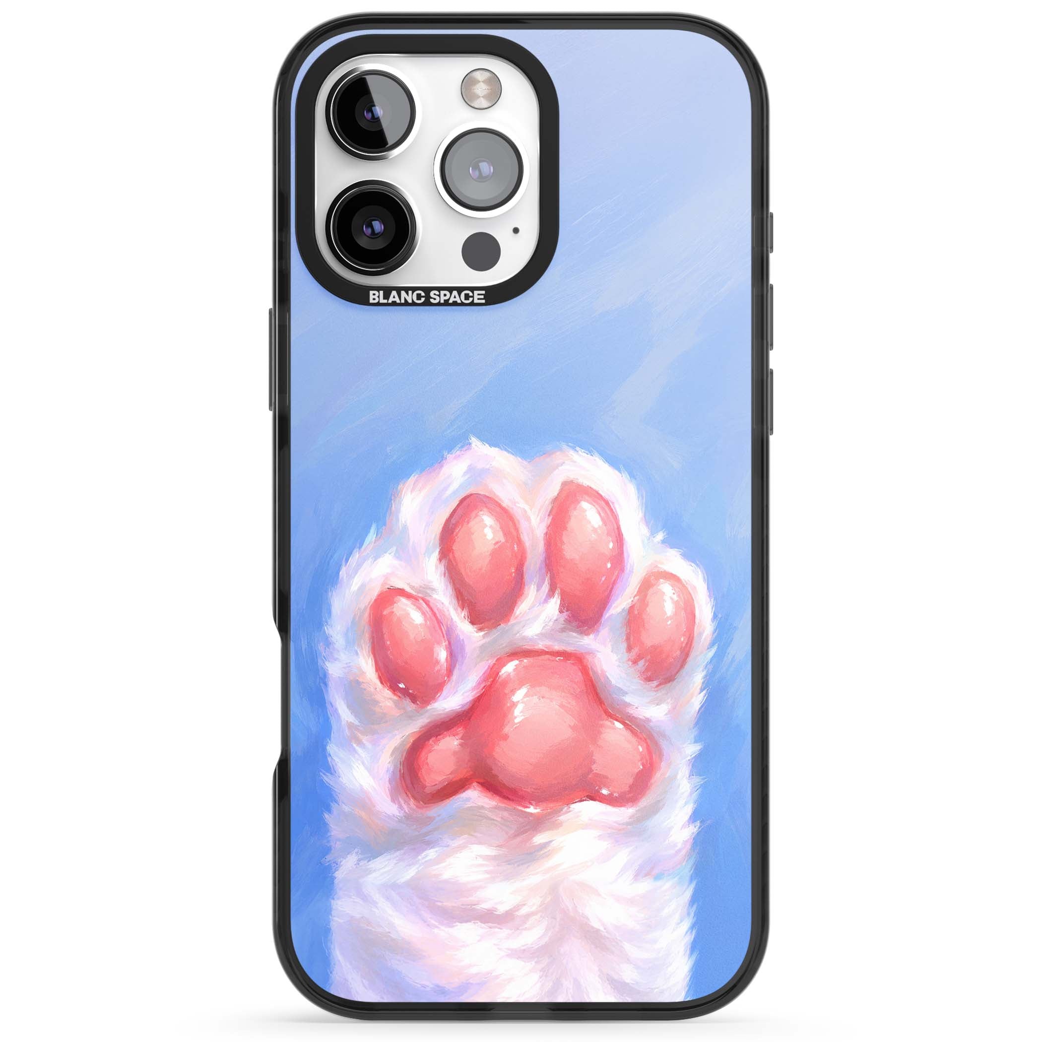 Soft White Paw cute iPhone case | Black Impact Magsafe case for iPhone 16 Pro, iPhone 16 Pro Max