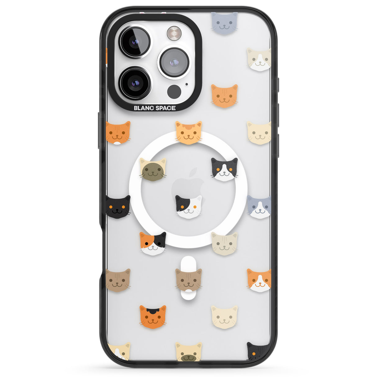 iPhone 16 Pro Max Cute Cat Face Transparent Black Impact Phone Case