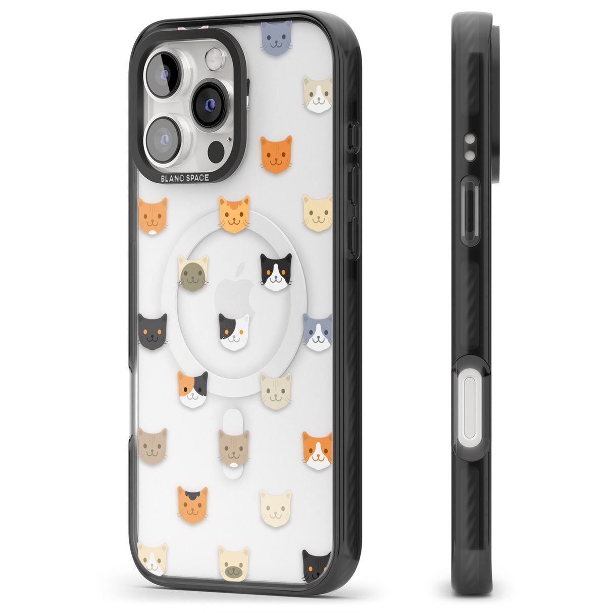 iPhone 16 Pro Max Cute Cat Face Transparent Black Impact Phone Case