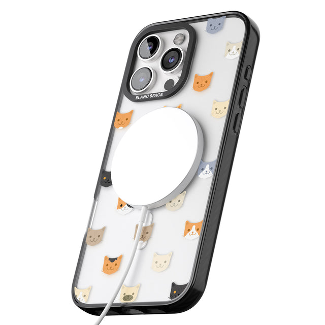 iPhone 16 Pro Max Cute Cat Face Transparent Black Impact Phone Case