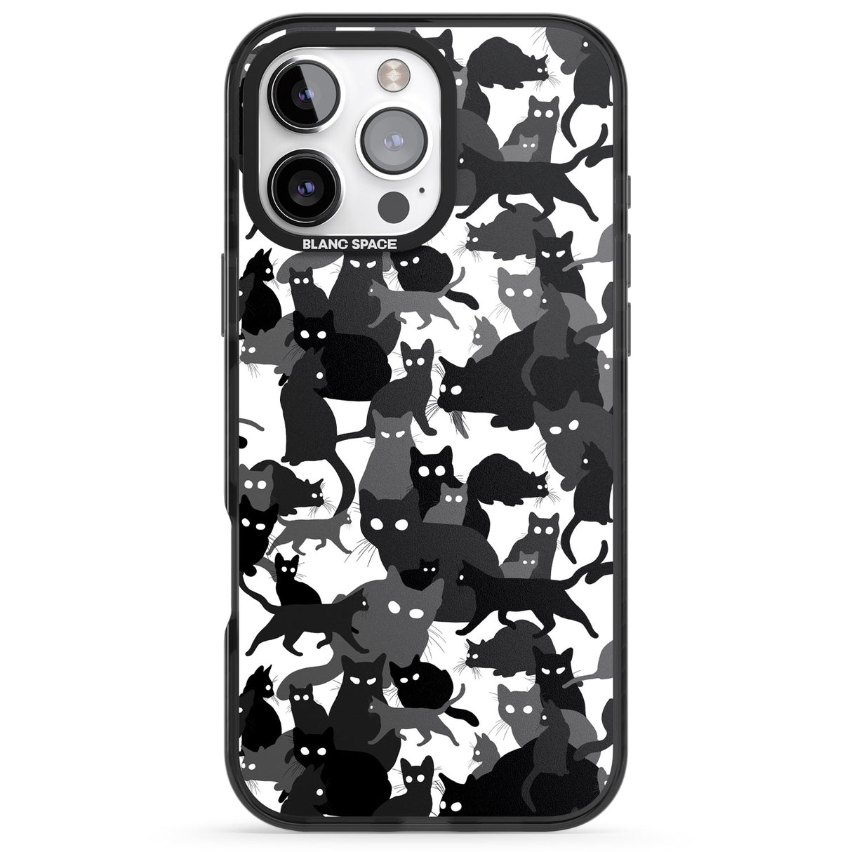 iPhone 16 Pro Max Black & White Cat Camouflage Black Impact Phone Case