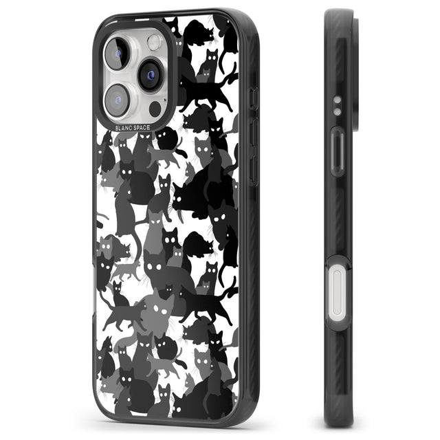 iPhone 16 Pro Max Black & White Cat Camouflage Black Impact Phone Case