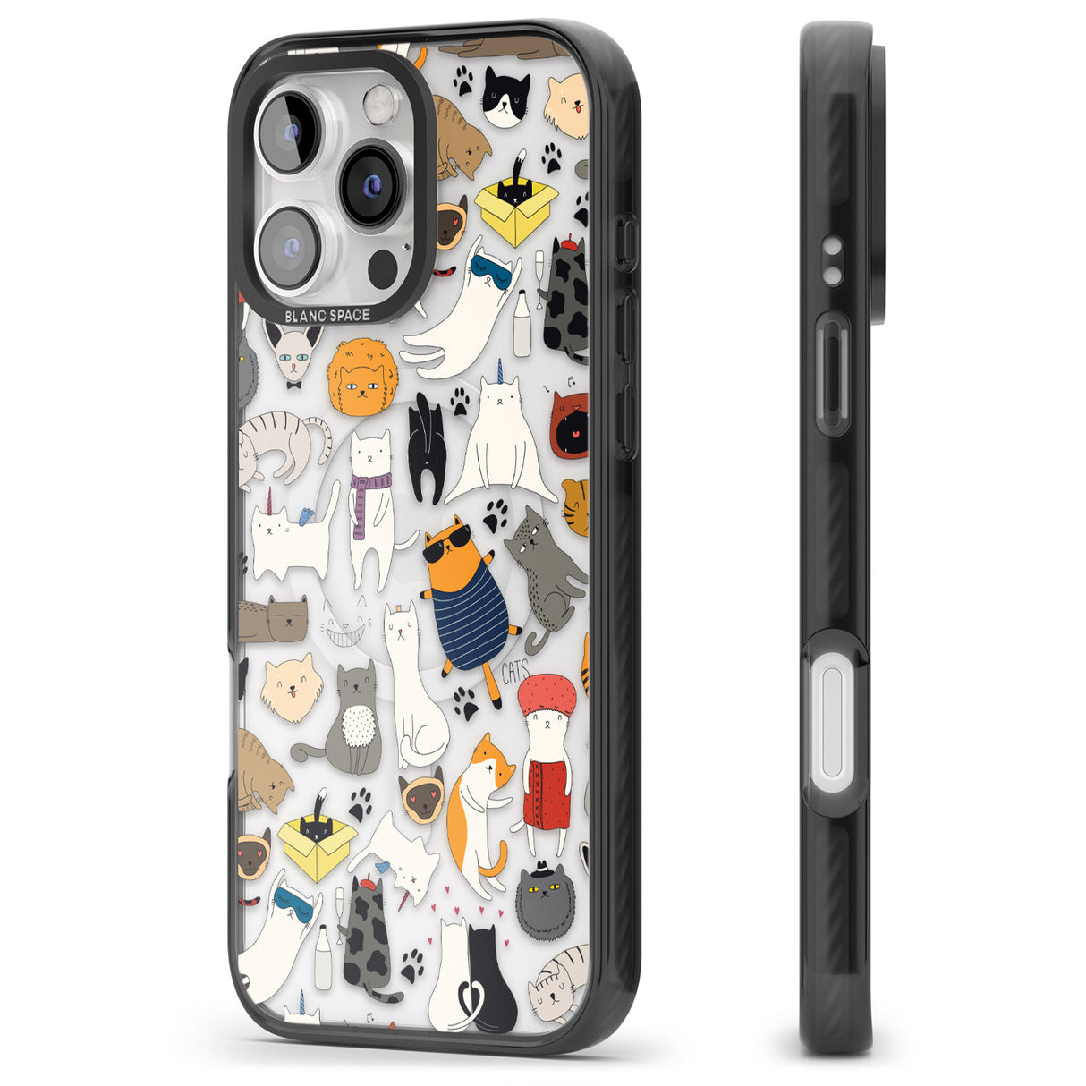 iPhone 16 Pro Max Cartoon Cat Collage Black Impact Phone Case