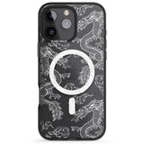 iPhone 16 Pro Max White Dragon Pattern Black Impact Phone Case