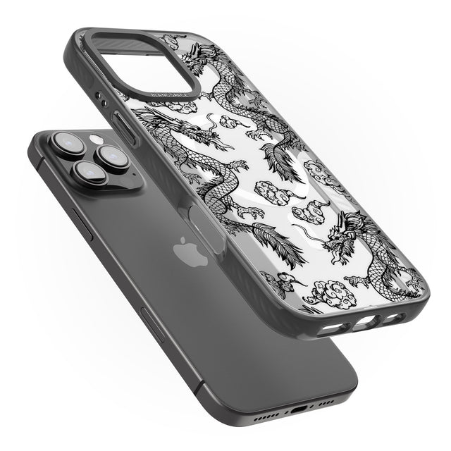 iPhone 16 Pro Max Black Dragon Pattern Black Impact Phone Case