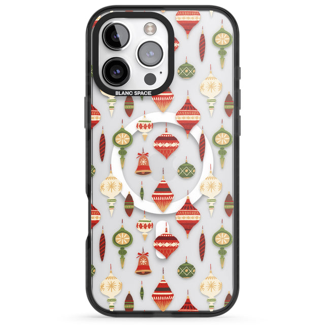 iPhone 16 Pro Max Christmas Baubles Pattern Black Impact Phone Case