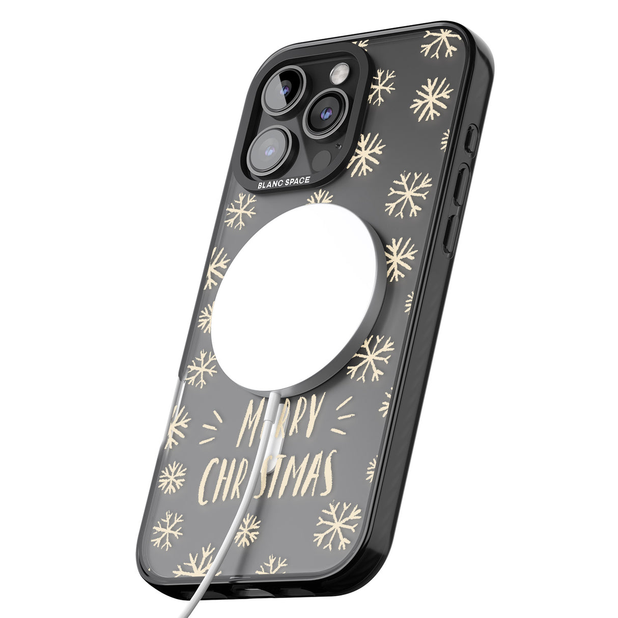 iPhone 16 Pro Max Christmas Snowflake Pattern Black Impact Phone Case