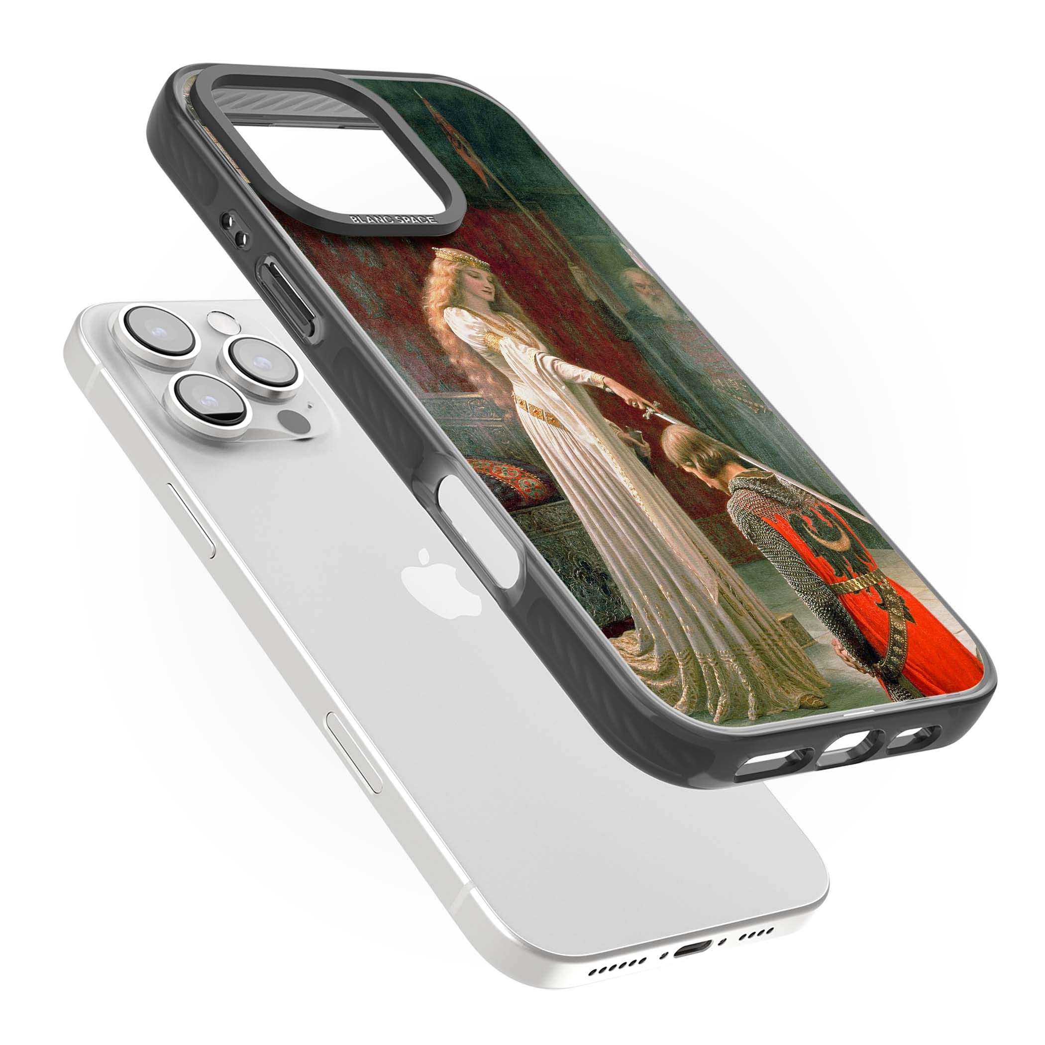 The Accolade renaissance art iPhone case featuring Edmund Blair Leighton's painting of a queen knighting a kneeling knight | Black Impact Magsafe case for iPhone 16 Pro, iPhone 16 Pro Max