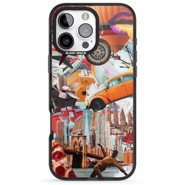 iPhone 16 Pro Max Vintage Collage: New York Mix Black Impact Phone Case