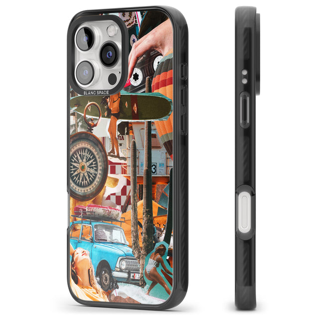 iPhone 16 Pro Max Vintage Collage: Road Trip Black Impact Phone Case