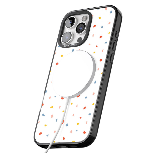 iPhone 16 Pro Max Confetti Print on Solid White Black Impact Phone Case