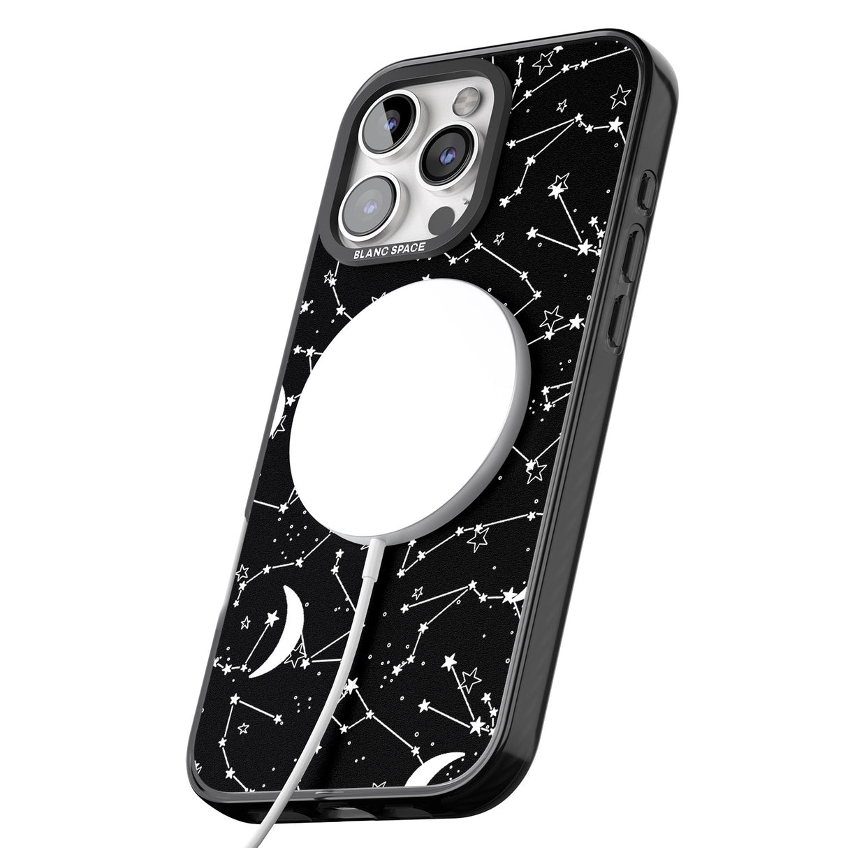 iPhone 16 Pro Max White Stars Constellations on Black Black Impact Phone Case