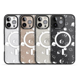 iPhone 16 Pro Max White Planets on Clear Black Impact Phone Case