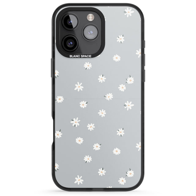 iPhone 16 Pro Max Painted Daisy Blue-Grey Cute Black Impact Phone Case