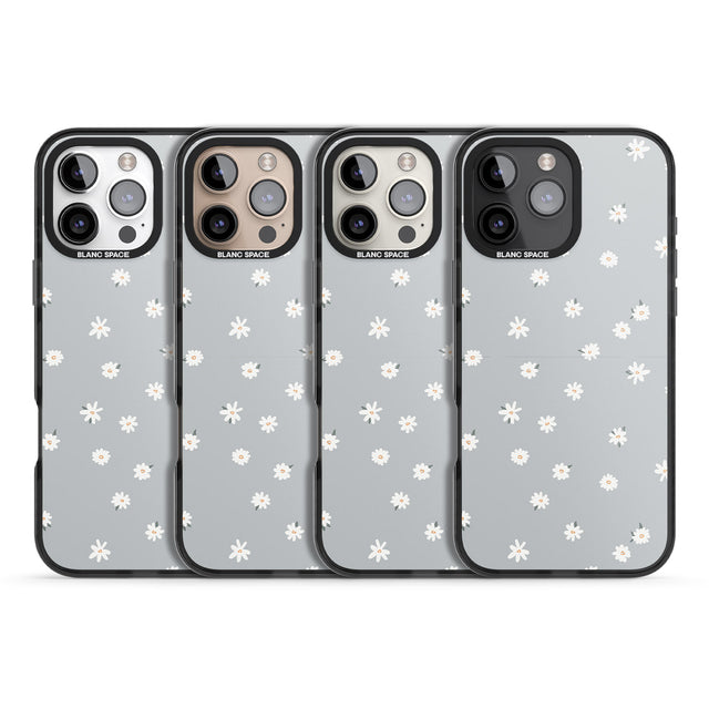 iPhone 16 Pro Max Painted Daisy Blue-Grey Cute Black Impact Phone Case