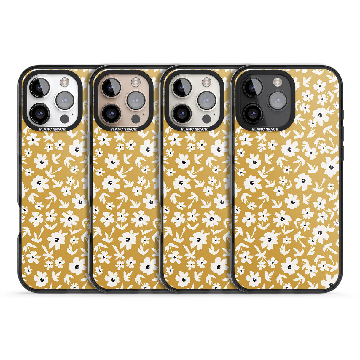 iPhone 16 Pro Max Floral Print on Mustard Cute Floral Black Impact Phone Case