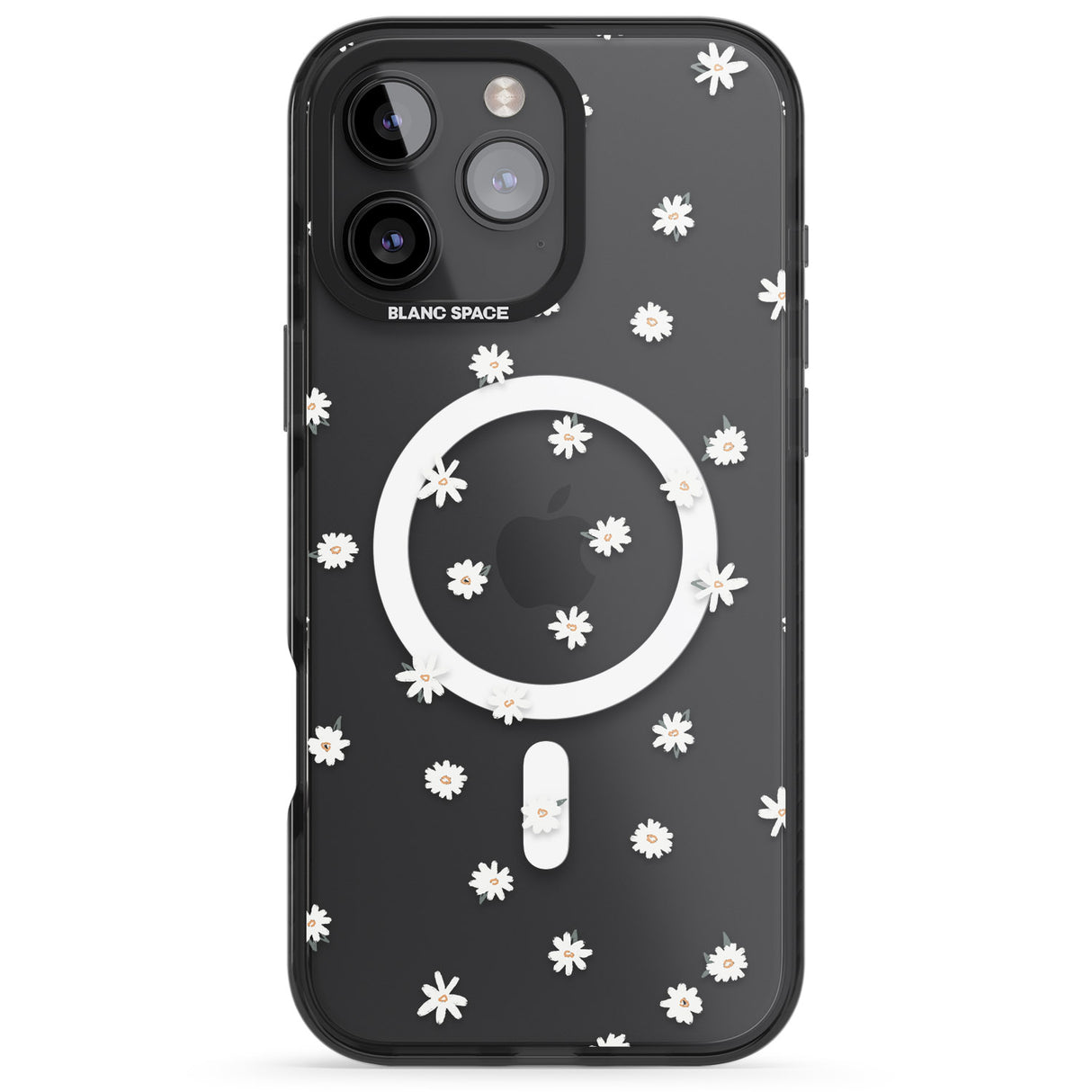 iPhone 16 Pro Max Painted Daises on Transparent Black Impact Phone Case