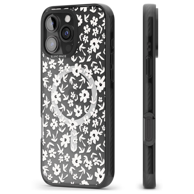 iPhone 16 Pro Max Floral Print on Transparent Black Impact Phone Case