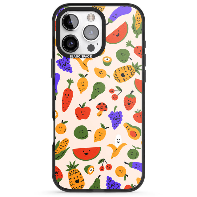 iPhone 16 Pro Max Mixed Kawaii Food Icons - Solid Black Impact Phone Case